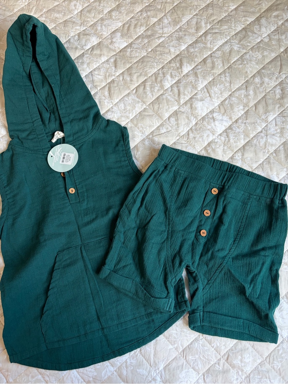 Teal Hooded Tunic & Shorts Set